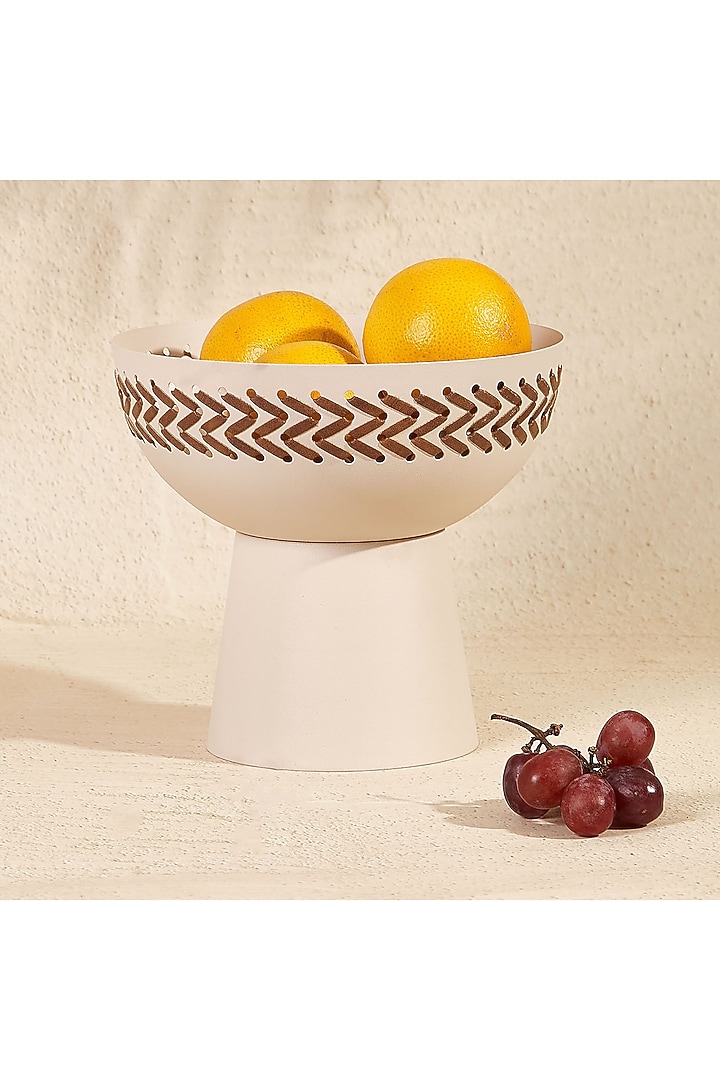 Ivory Metal & Faux Leather Pedestal Bowl by Mason Home at Pernia's Pop Up Shop