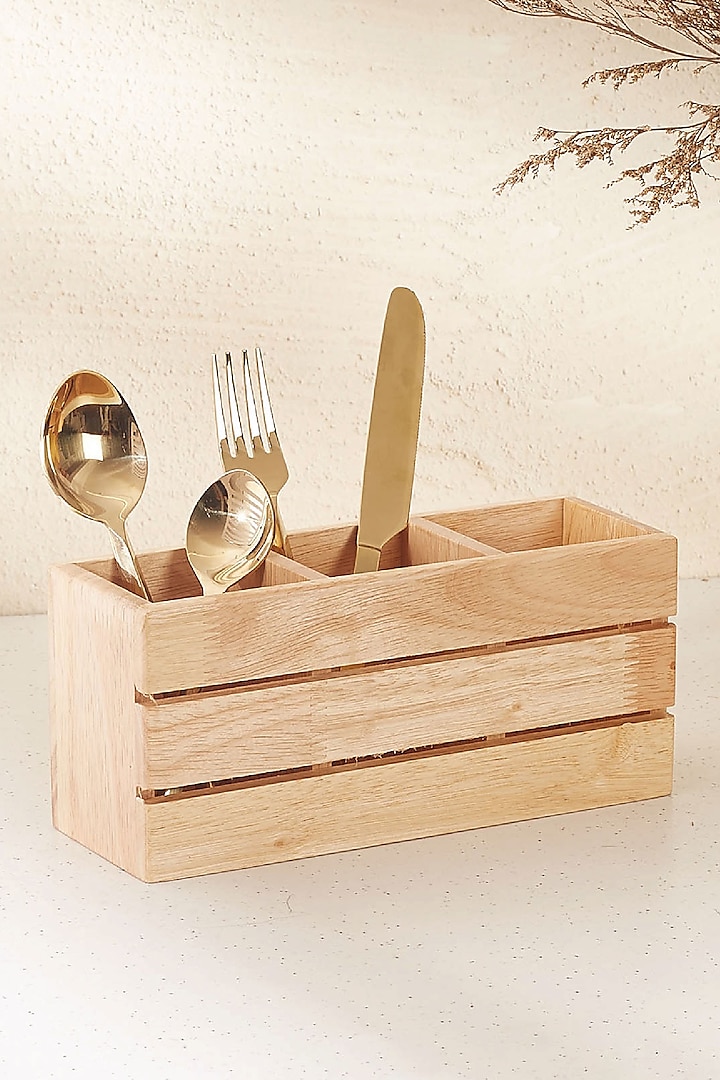 Brown Wooden Handcrafted Cutlery Holder by Mason Home