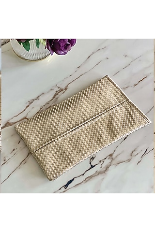 Gold Vegan Leather Braided Tissue Box Cover by Mason Home