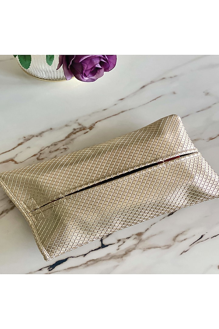 Gold Vegan Leather Braided Tissue Box Cover by Mason Home at Pernia's Pop Up Shop