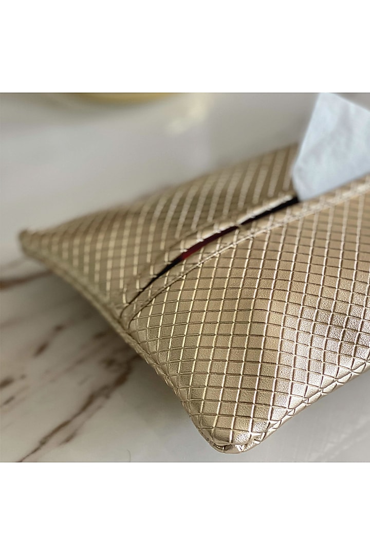 Gold Vegan Leather Braided Tissue Box Cover by Mason Home at Pernia's Pop Up Shop