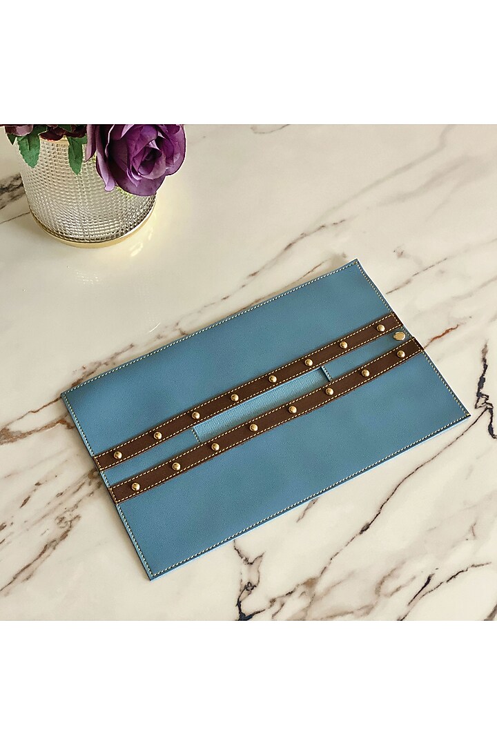 Blue & Brown Vegan Leather Tissue Box Cover by Mason Home at Pernia's Pop Up Shop