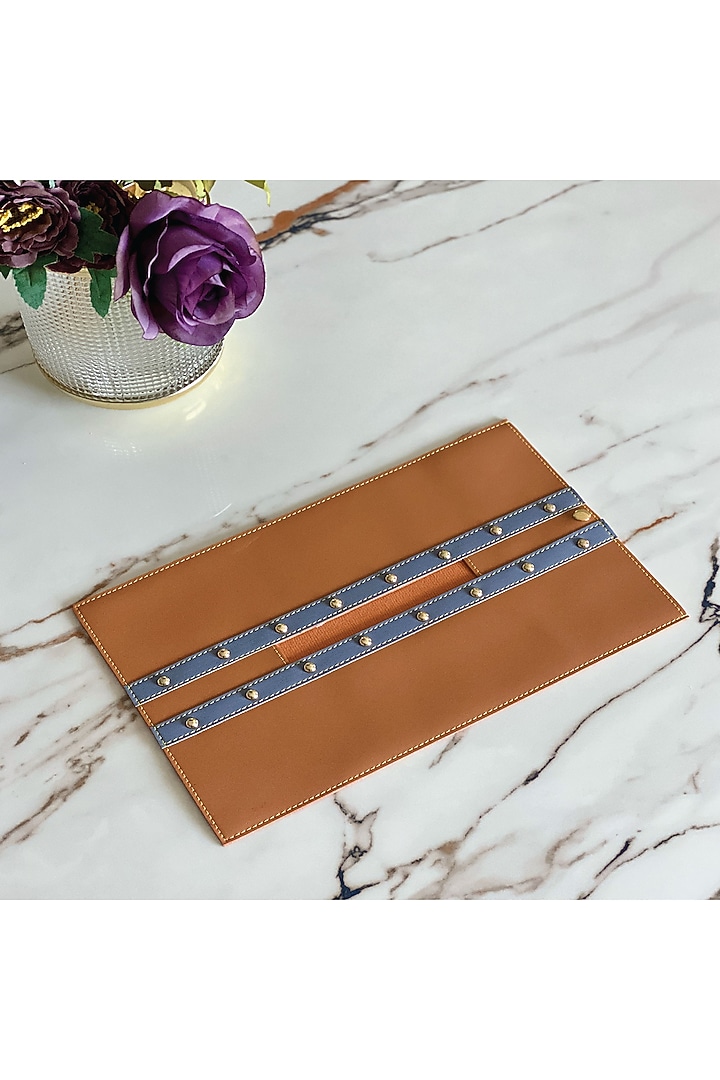 Tan & Gray Vegan Leather Tissue Box Cover by Mason Home at Pernia's Pop Up Shop