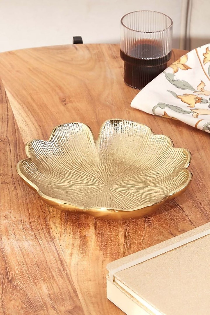 Golden Aluminium Lotus Leaf-Shaped Tray by Mason Home
