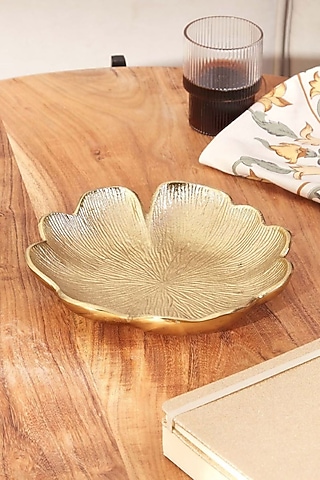 Golden Aluminium Lotus Leaf-Shaped Tray by Mason Home