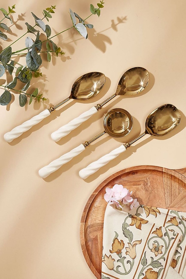 White & Gold Stainless Steel Swirl Ivory Servers (Set Of 4) by Mason Home at Pernia's Pop Up Shop