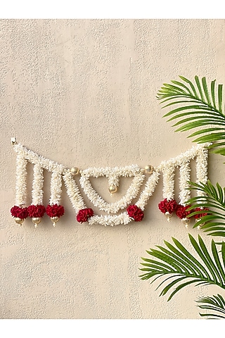 White & Red Artificial Flower Handcrafted Toran by Mason Home