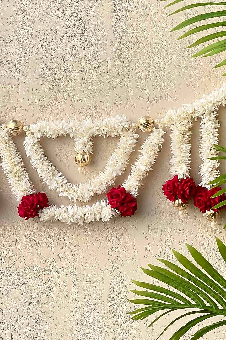 White & Red Artificial Flower Handcrafted Toran by Mason Home at Pernia's Pop Up Shop