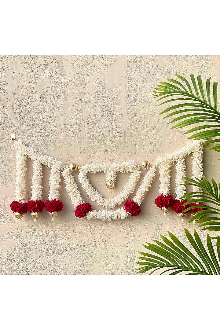 White & Red Artificial Flower Handcrafted Toran by Mason Home at Pernia's Pop Up Shop