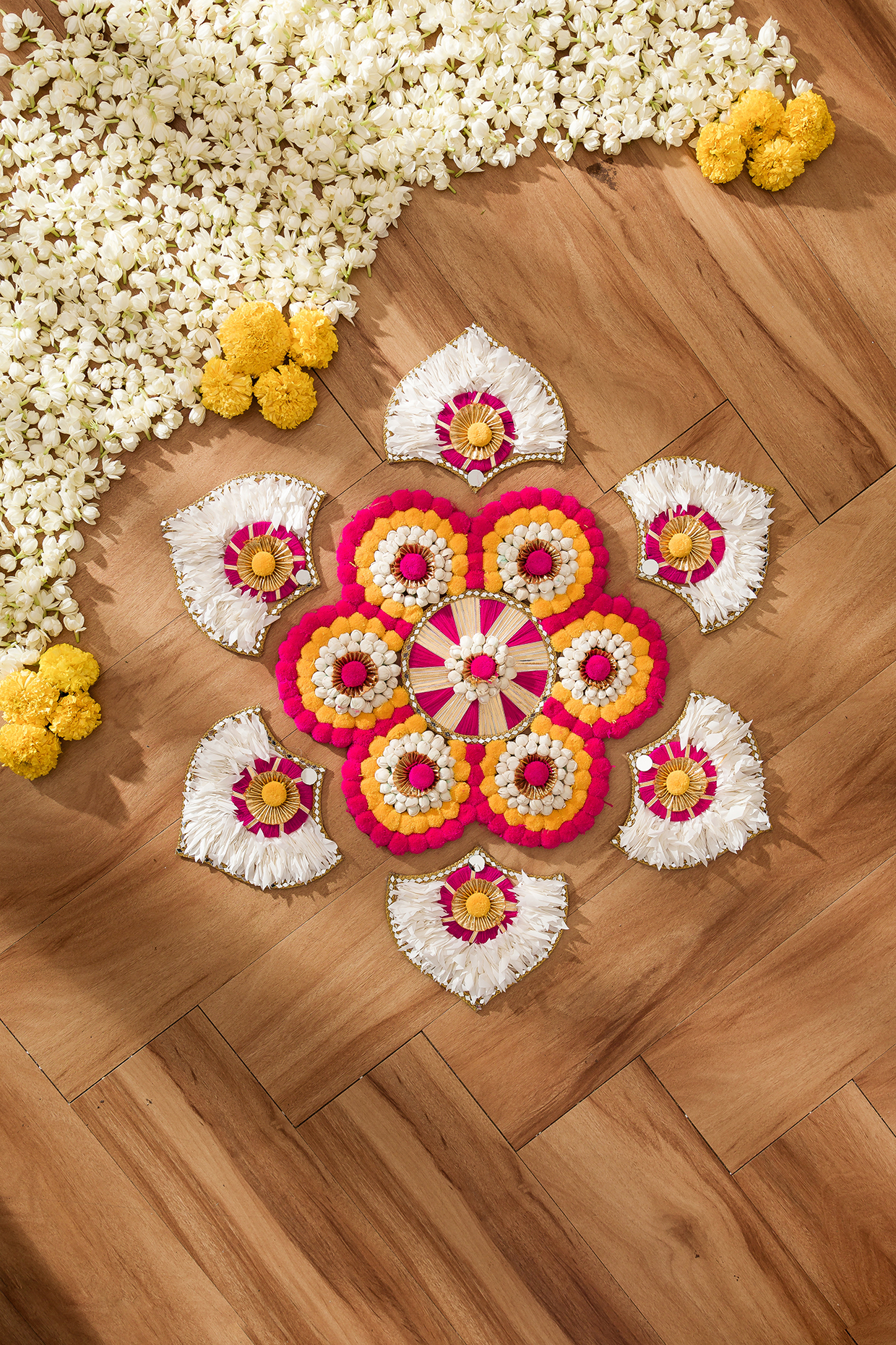 Multi-Colored Artificial Flower & Bead Handcrafted Rangoli Set by Mason Home at Pernia's Pop Up Shop