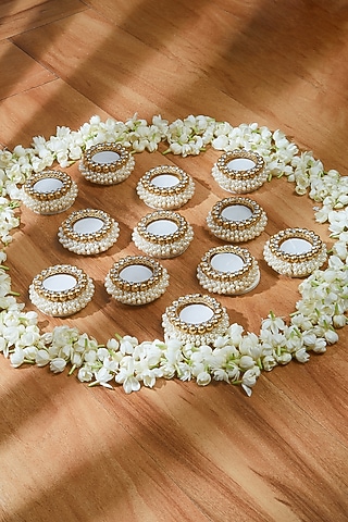 White & Gold Pearl Tea Light Set by Mason Home