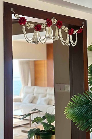 White & Red Artificial Flower Handcrafted Toran by Mason Home