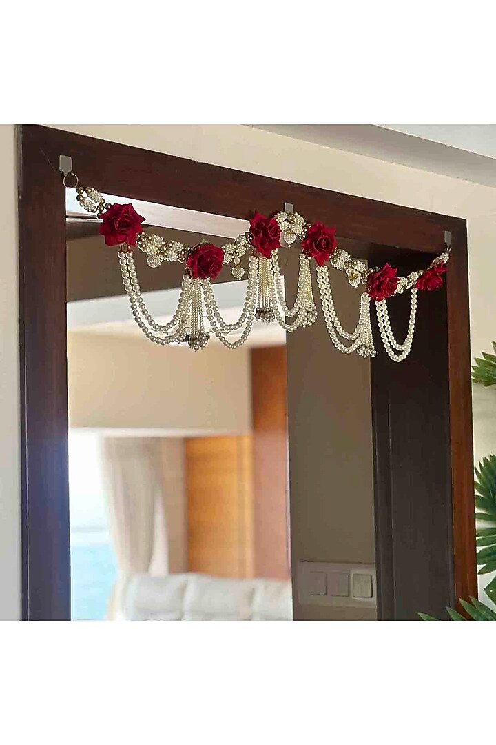 White & Red Artificial Flower Handcrafted Toran by Mason Home at Pernia's Pop Up Shop
