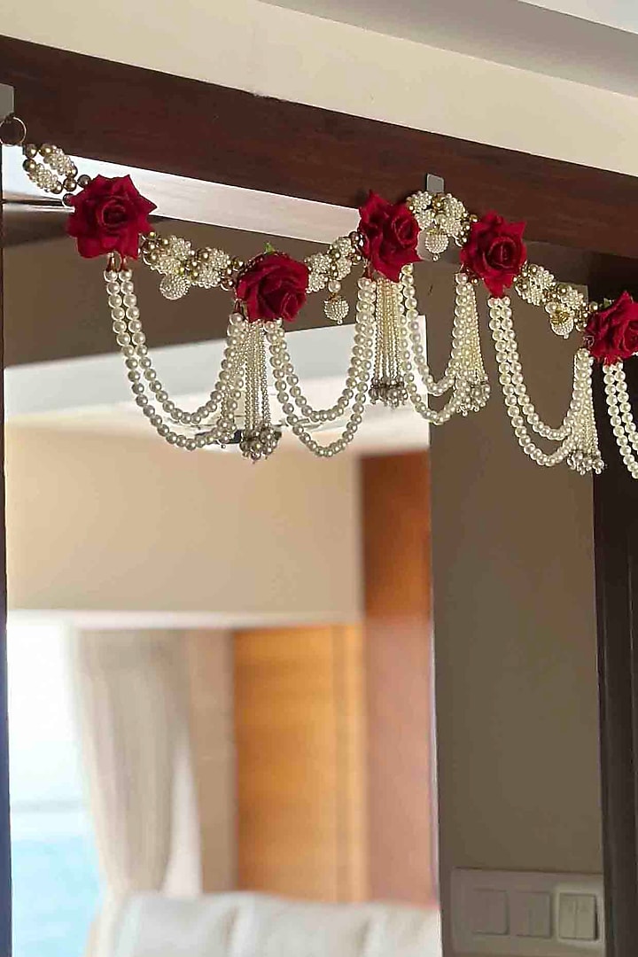 White & Red Artificial Flower Handcrafted Toran by Mason Home at Pernia's Pop Up Shop