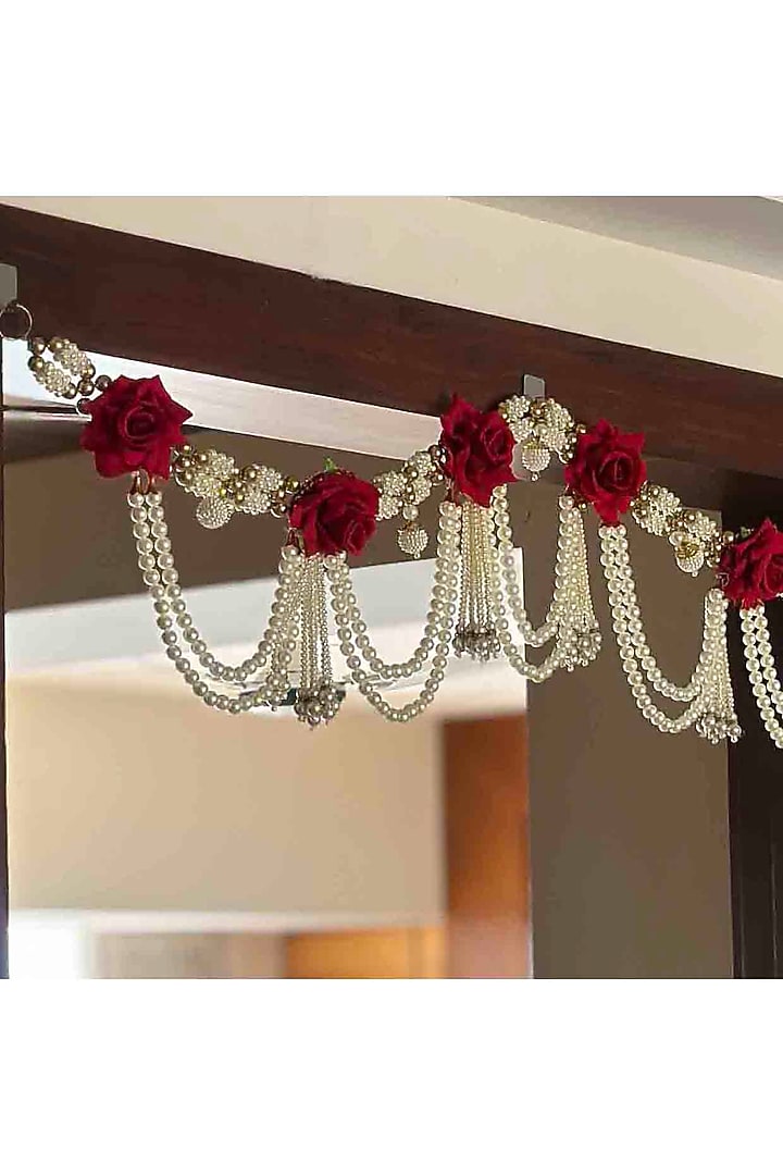 White & Red Artificial Flower Handcrafted Toran by Mason Home at Pernia's Pop Up Shop