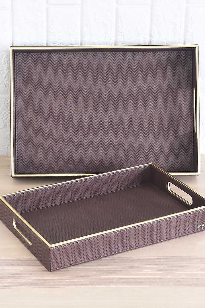 Walnut Brown Faux Leather Trays ( Set of 2) by Mason Home
