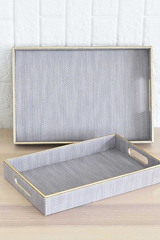 Ash Grey Faux Leather Trays ( Set of 2) by Mason Home
