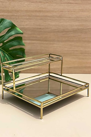 Gold Finish Iron & Mirror Two-Tier Vanity Tray by Mason Home