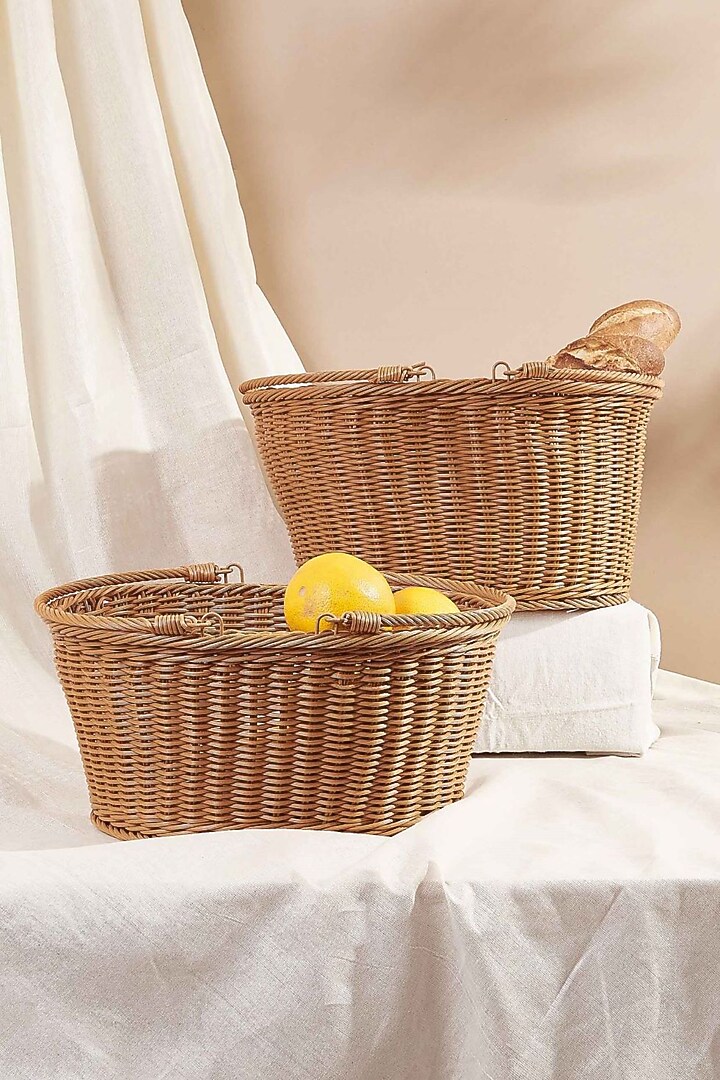 Brown PVC Plastic Rattan Basket Set by Mason Home at Pernia's Pop Up Shop
