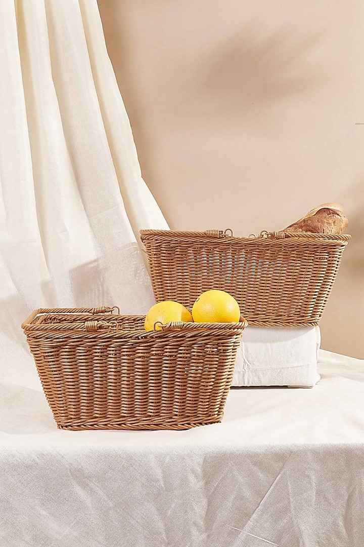 Brown PVC Plastic Rattan Rectangle Basket Set by Mason Home at Pernia's Pop Up Shop