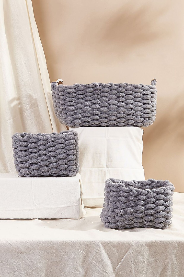 Grey Knit Fabric Basket Set by Mason Home at Pernia's Pop Up Shop