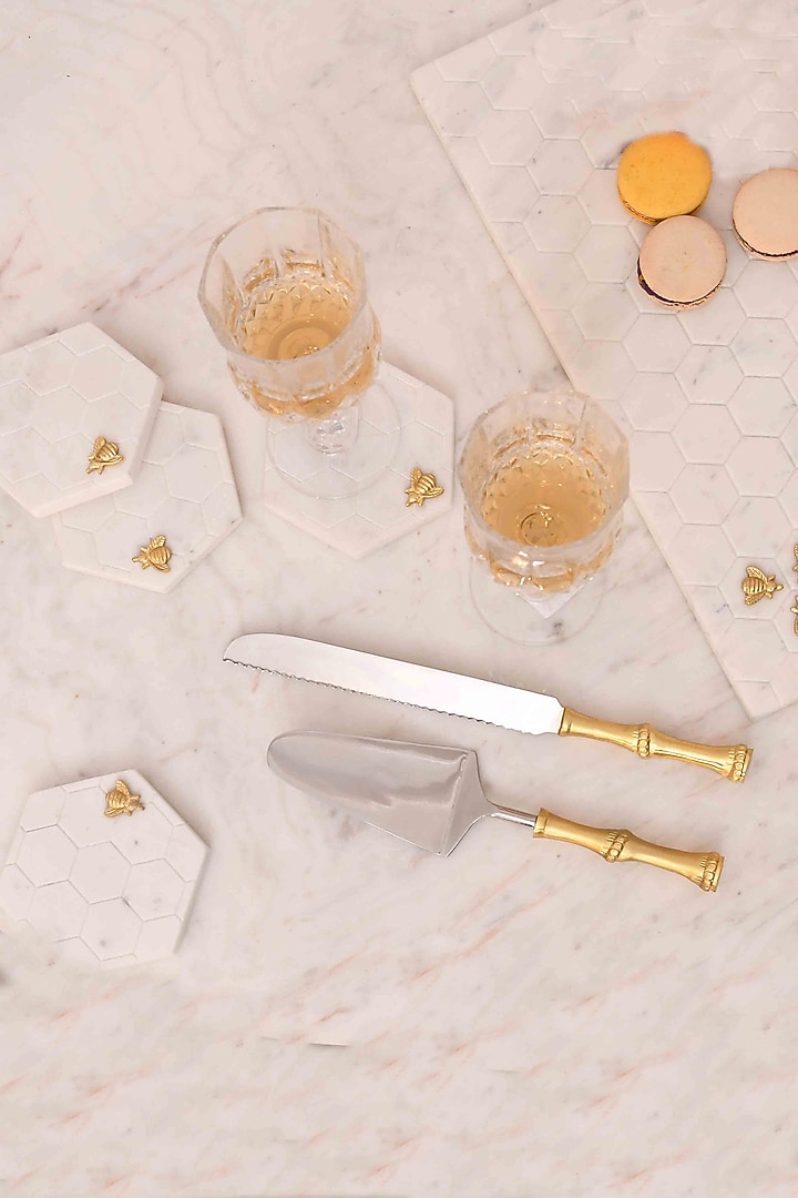 Bamboo Gold And Silver Cake Knife And Server (Set of 2) by Mason Home at Pernia's Pop Up Shop