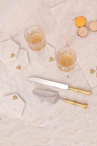 Bamboo Gold And Silver Cake Knife And Server (Set of 2) by Mason Home
