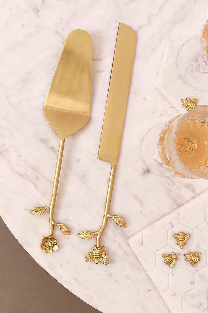 Botanical Gold Floral Cake Knife And Server (Set of 2) by Mason Home at Pernia's Pop Up Shop