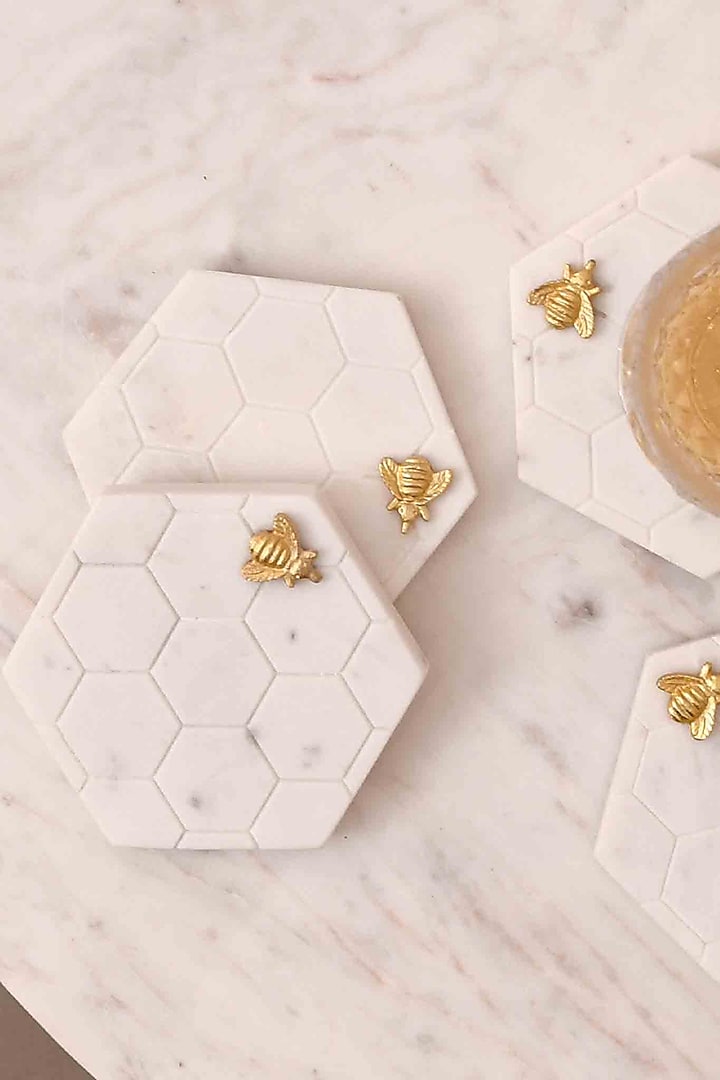 Honeycomb & Bee Luxe Marble Coasters (Set of 4) by Mason Home
