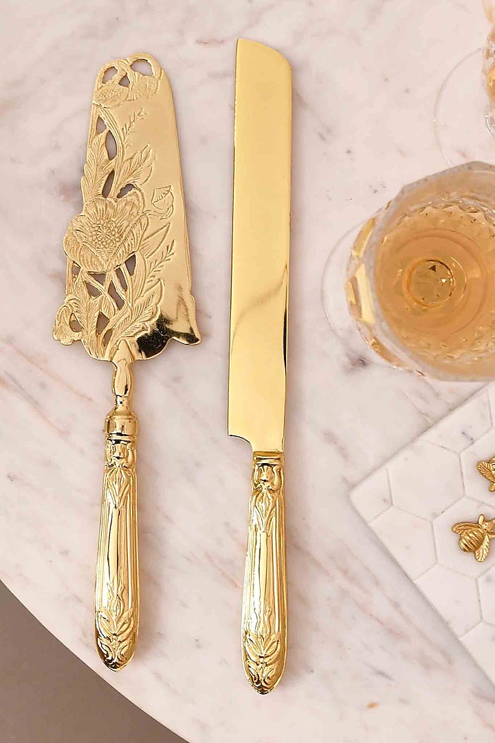 Royal Gold Floral Bloom Cake Knife & Server (Set of 2) by Mason Home