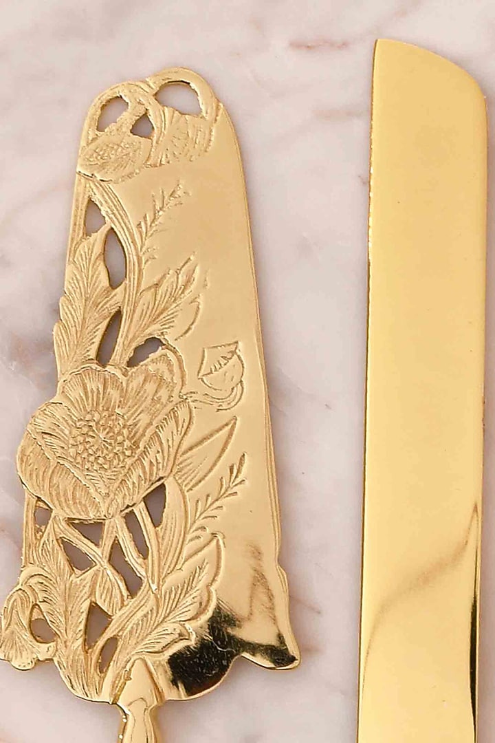 Royal Gold Floral Bloom Cake Knife & Server (Set of 2) by Mason Home at Pernia's Pop Up Shop