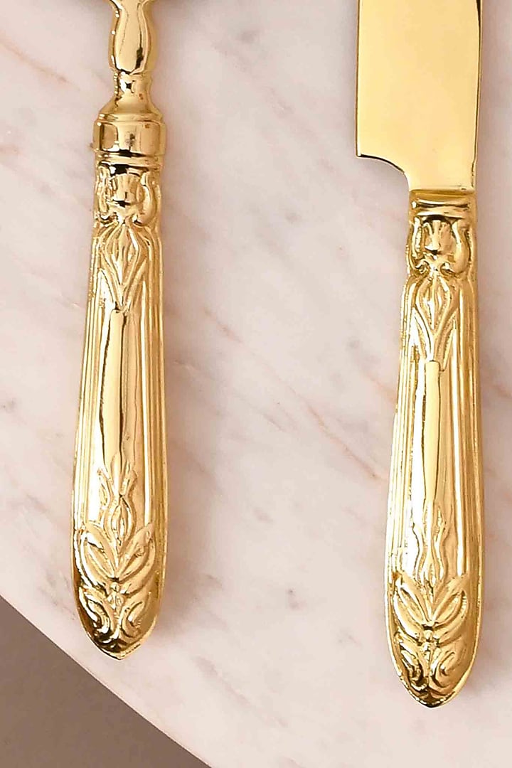 Royal Gold Floral Bloom Cake Knife & Server (Set of 2) by Mason Home at Pernia's Pop Up Shop