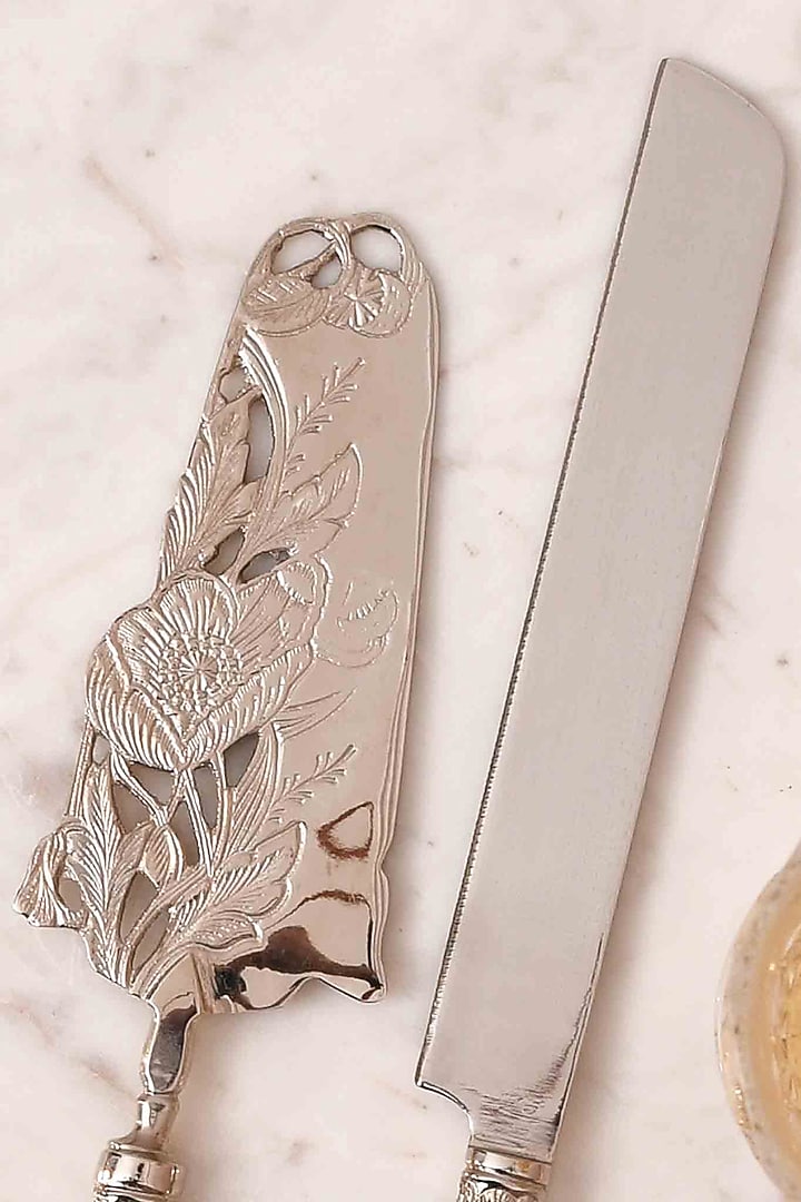 Royal Silver Floral Bloom Cake Knife & Server (Set of 2) by Mason Home at Pernia's Pop Up Shop