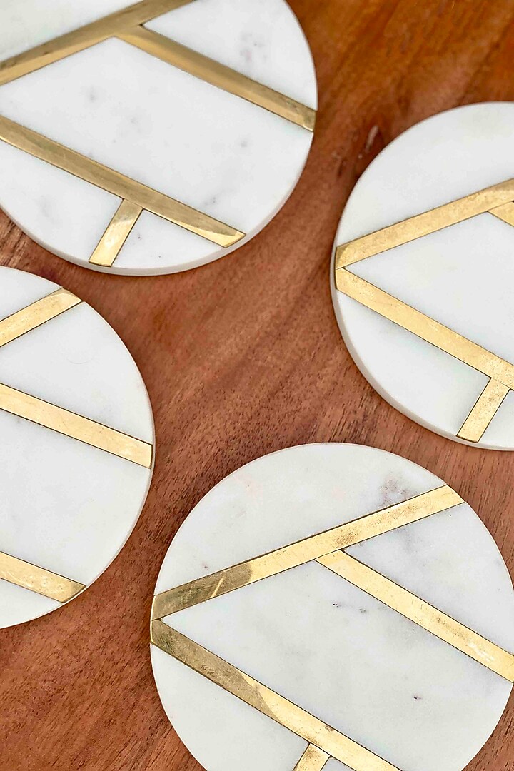 Pichola Marble & Brass Round Coasters (Set Of 4) by Mason Home at Pernia's Pop Up Shop