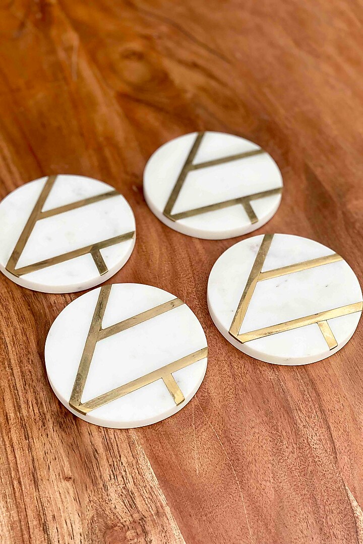 Pichola Marble & Brass Round Coasters (Set Of 4) by Mason Home at Pernia's Pop Up Shop