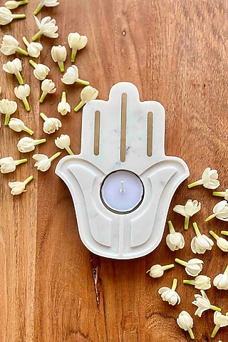 Pichola Marble & Brass Hamsa Votive Holder by Mason Home