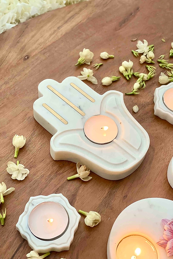 Pichola Marble & Brass Hamsa Votive Holder by Mason Home at Pernia's Pop Up Shop