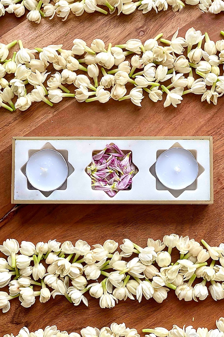 Pichola Marble & Brass Floral Votive Holder by Mason Home at Pernia's Pop Up Shop