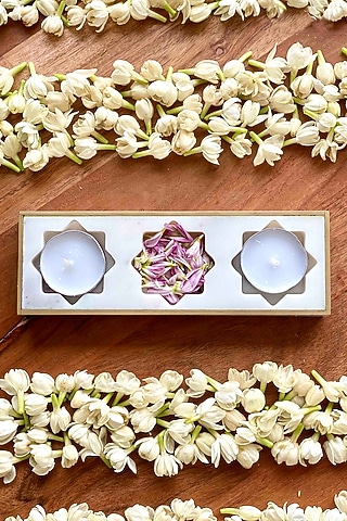 Pichola Marble & Brass Floral Votive Holder by Mason Home