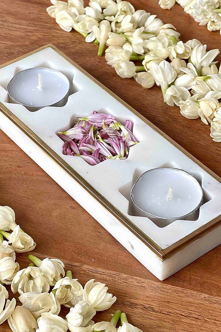 Pichola Marble & Brass Floral Votive Holder by Mason Home at Pernia's Pop Up Shop