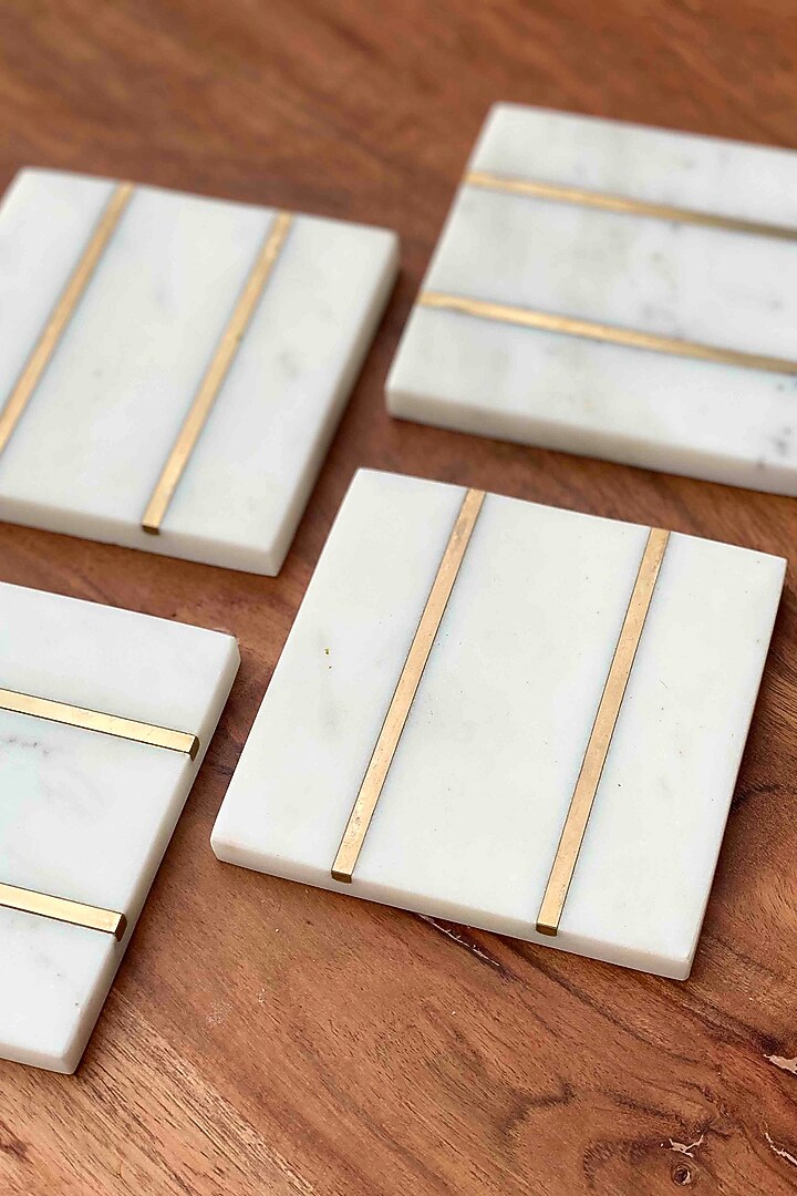 Pichola Marble & Brass Square Coasters (Set Of 4) by Mason Home at Pernia's Pop Up Shop