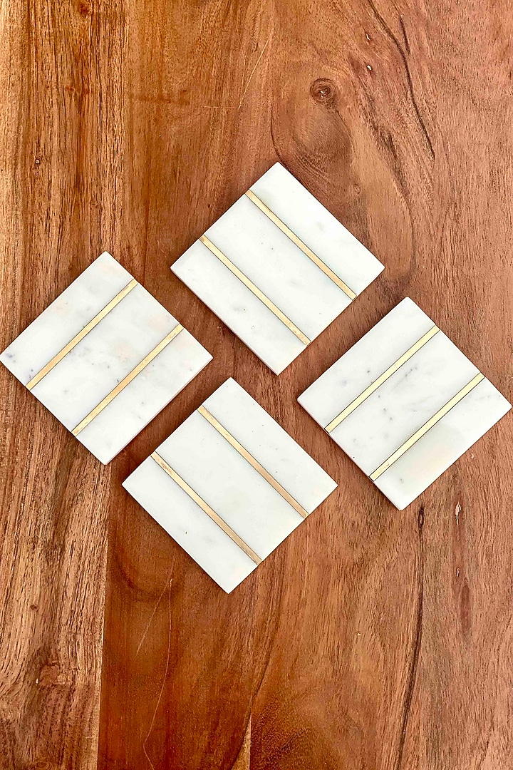 Pichola Marble & Brass Square Coasters (Set Of 4) by Mason Home at Pernia's Pop Up Shop
