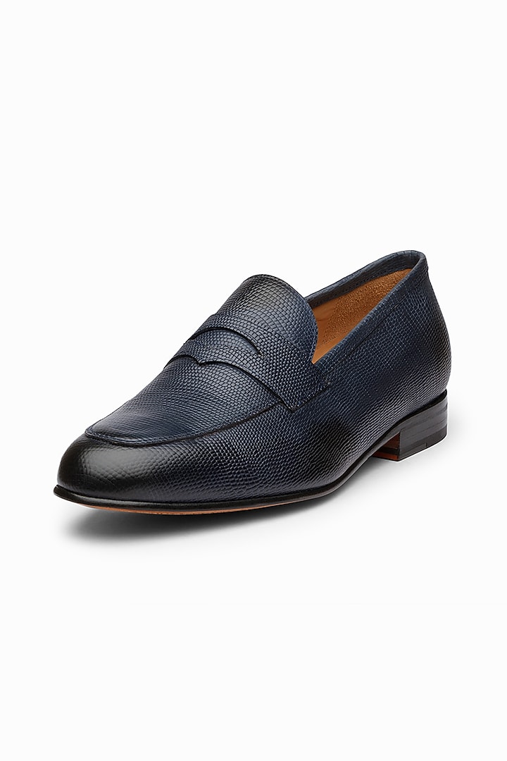Navy Blue Calf Leather Loafers by 3DM Lifestyle at Pernia's Pop Up Shop