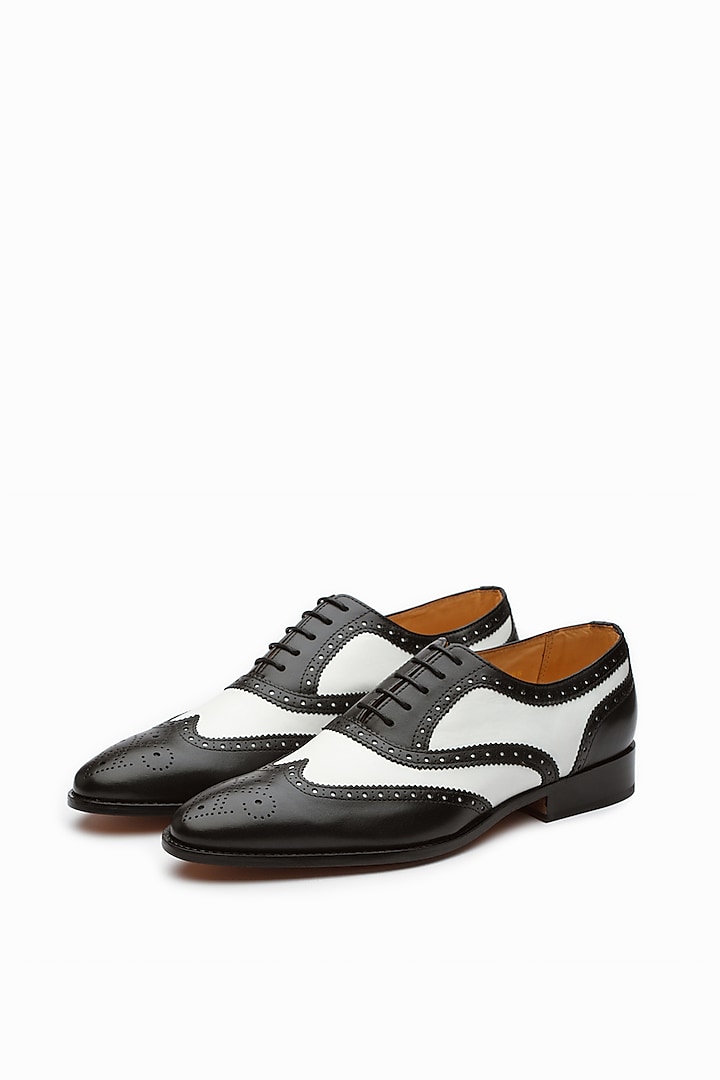 Black & White Calfskin Leather Wingtip Shoe by 3DM Lifestyle