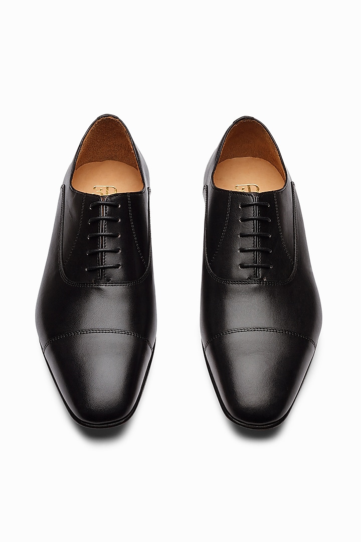 Black Full Grain Calfskin Leather Cap Toe Oxford Shoes by 3DM Lifestyle