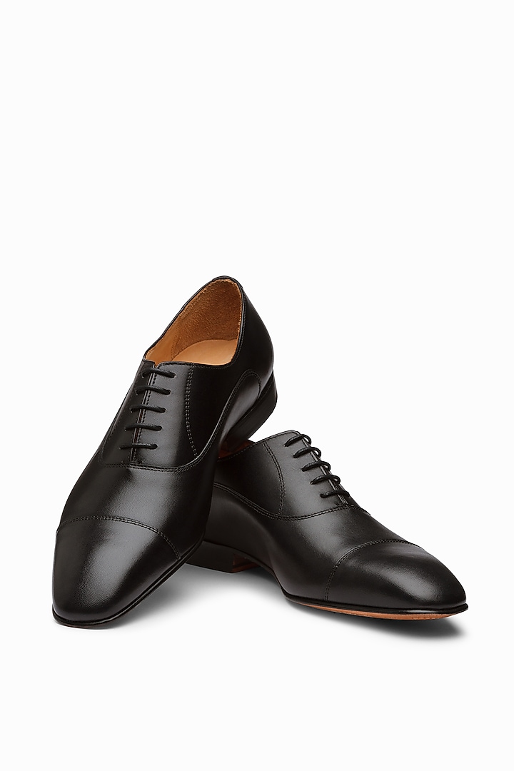 Black Full Grain Calfskin Leather Cap Toe Oxford Shoes by 3DM Lifestyle at Pernia's Pop Up Shop