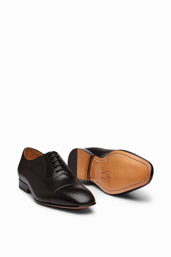 Black Full Grain Calfskin Leather Cap Toe Oxford Shoes by 3DM Lifestyle at Pernia's Pop Up Shop