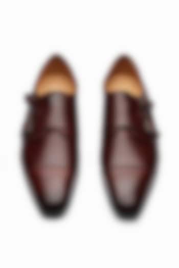 Burgundy Full Grain Calfskin Leather Double Monk Strap Shoes by 3DM Lifestyle