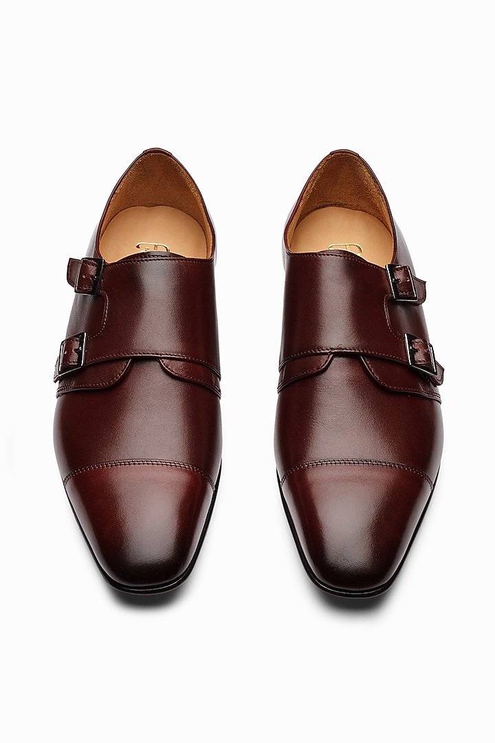 Burgundy Full Grain Calfskin Leather Double Monk Strap Shoes by 3DM Lifestyle