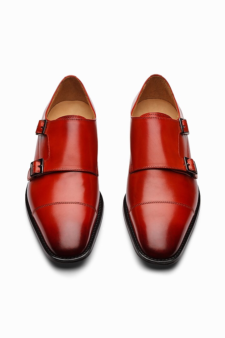Chilli Red Full Grain Calfskin Leather Double Monk Strap Shoes by 3DM Lifestyle